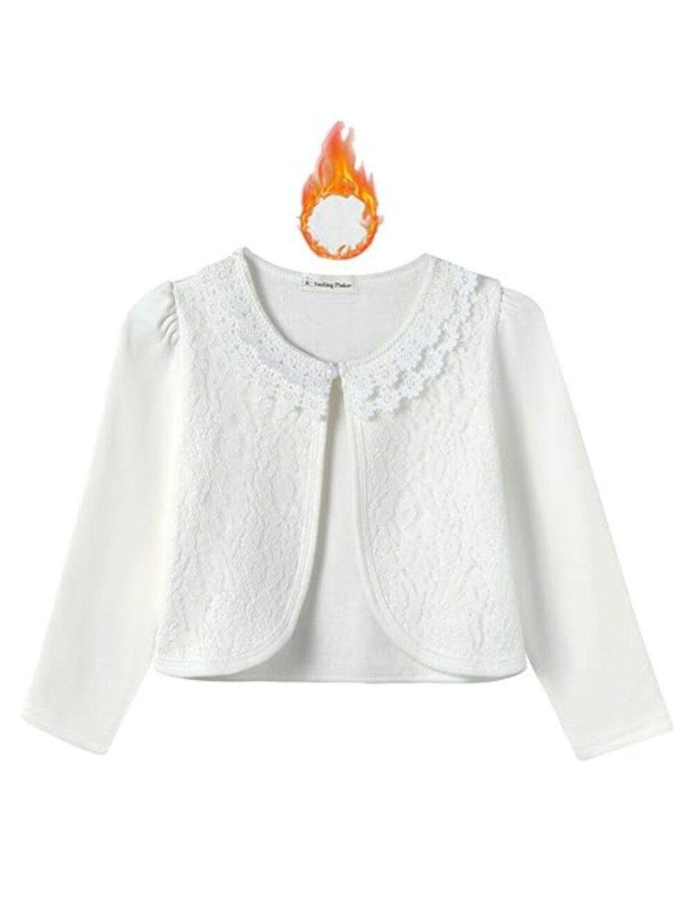 Girls Cropped Lace Bolero Cardigan Shrug Long Sleeve Pearl Button
